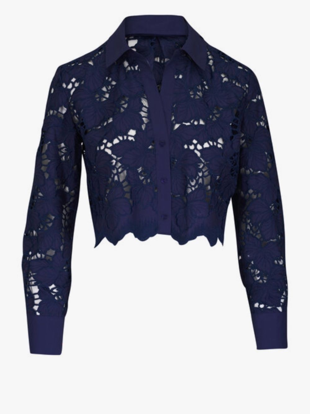 L'agence Navy Floral Laser-Cut Cropped Shirt |Size: M|